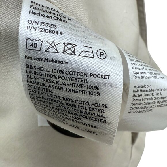 H&M Short Trench Coat XL Khaki Beige Cotton Womens Jacket Peacoat NWT - Picture 10 of 10